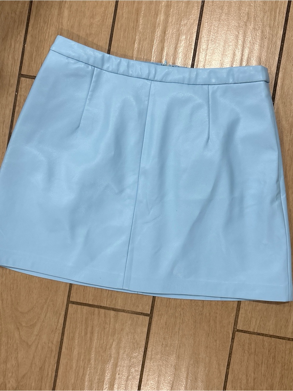 Sky Blue Women's Faux Leather Mini Skirt